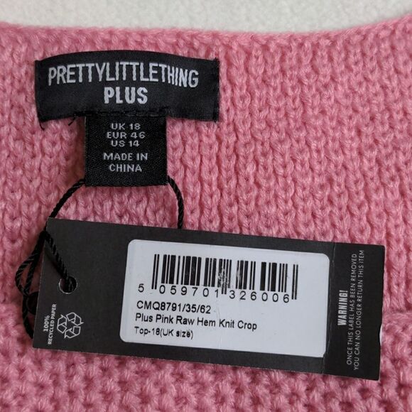 PrettyLittleThing Plus size 14 Pink Raw Hem Crop Top, NEW - Picture 4 of 6